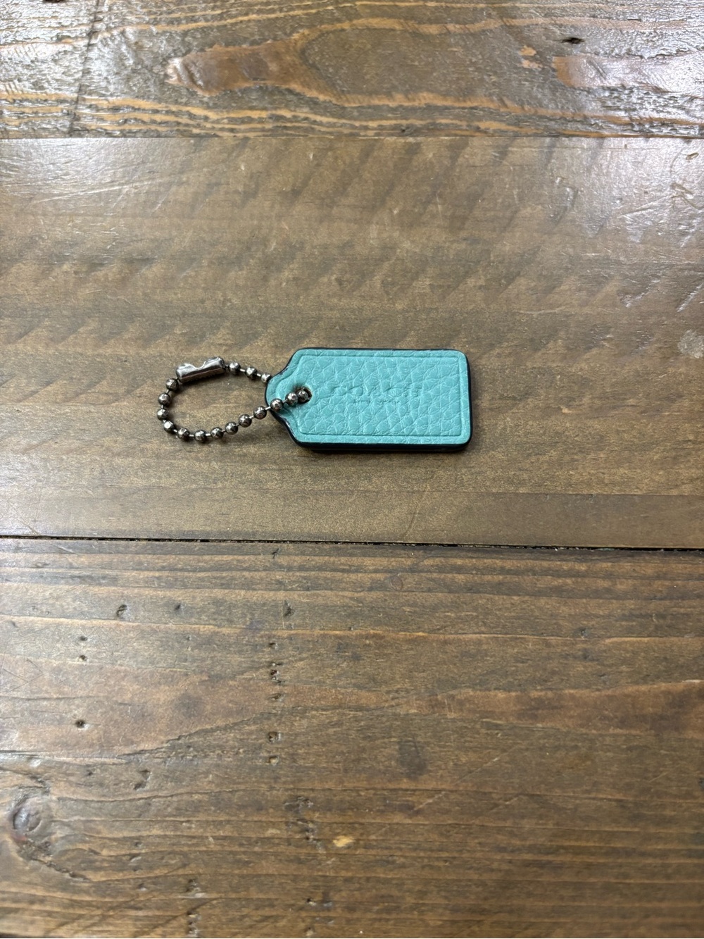 Coach Teal Leather Hang Tag with Gunmetal Chain